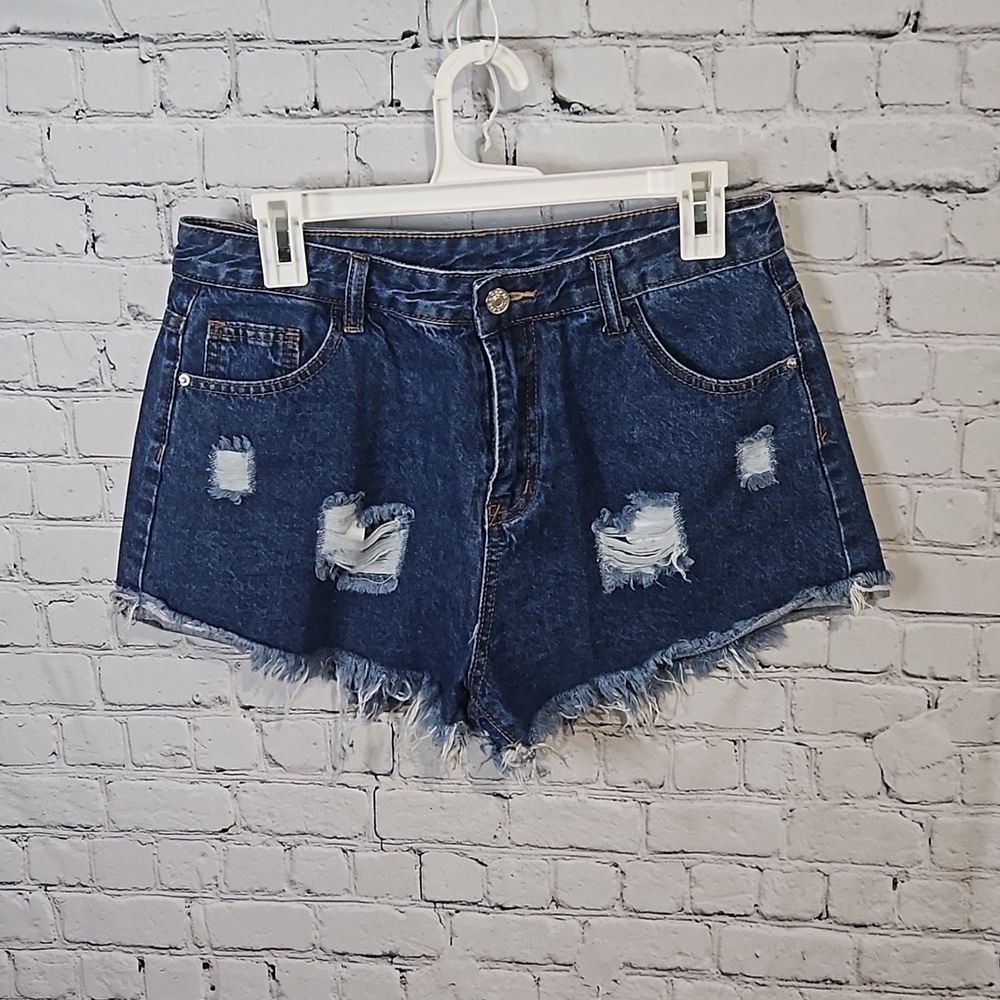 Shein high waist distressed denim shorts